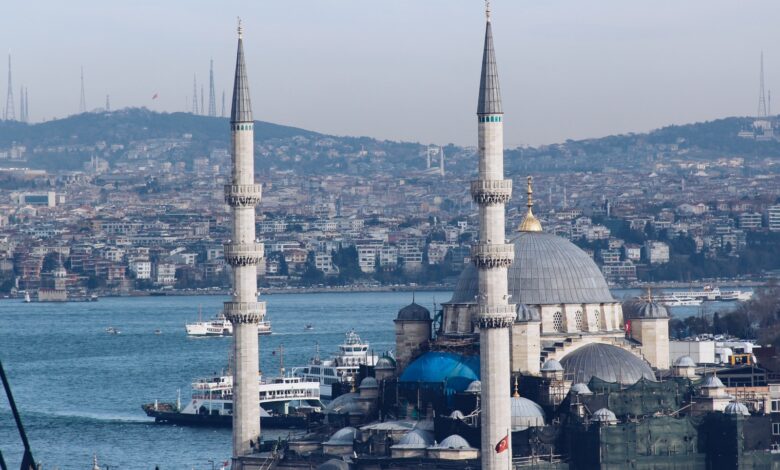 blue mosque near body of water
